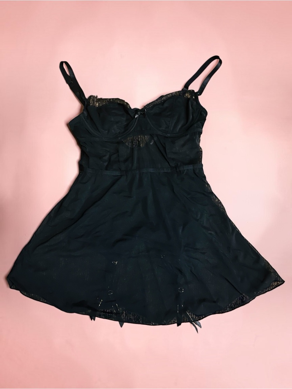 la Vie en Rose Black Sheer Mesh Babydoll Chemise small